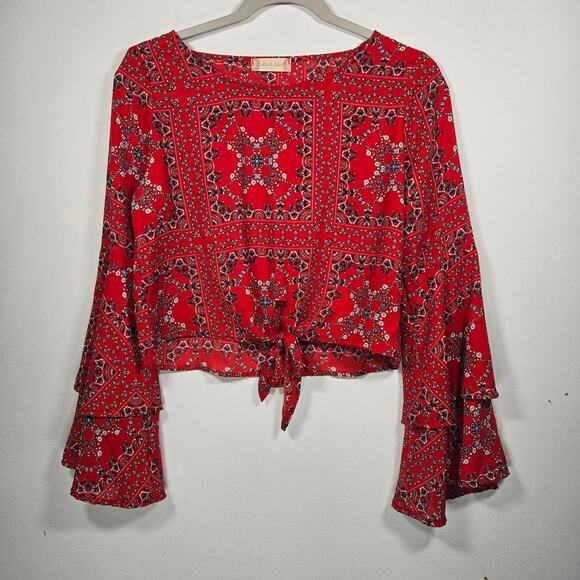 Altar'd State Tops - Altar'd State Red Badana Print Front Tie Top. Size Small